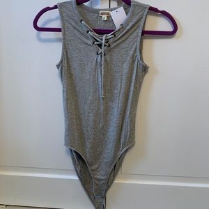 NWT Ten Sixty Sherman Grey lace up bodysuit
